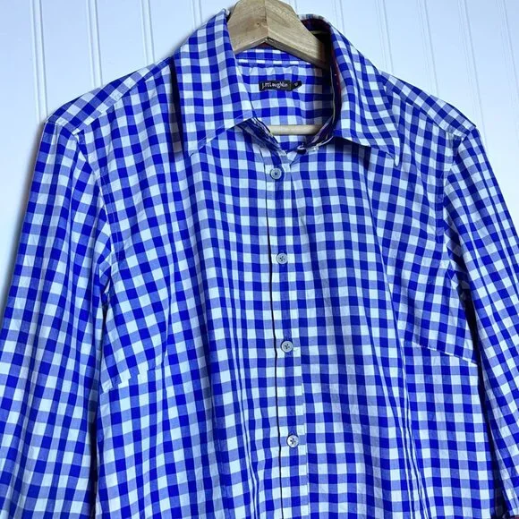 J. McLaughlin Women 12 Check Plaid White Blue Button Down Cotton Casual Shirt - Picture 3 of 8